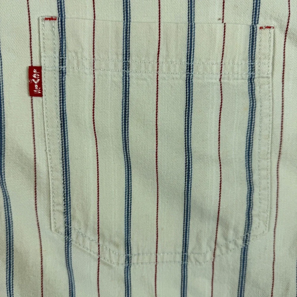 Vintage 90s Levis Red Tab Denim Work Shirt Mens L White Striped Western Workwear